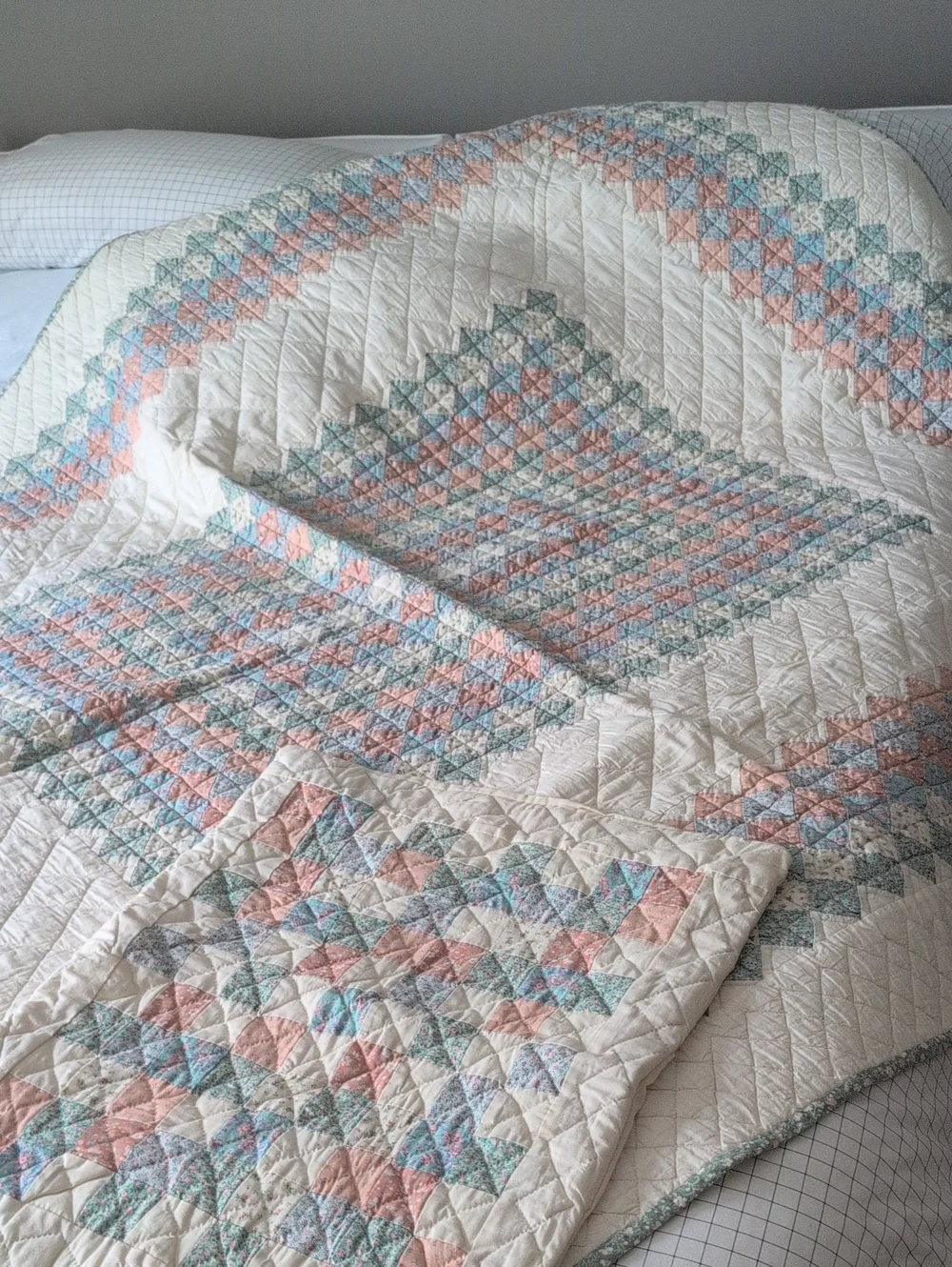 Handmade/ Hand stitched Patchwork Cotton Quilt in Pastels